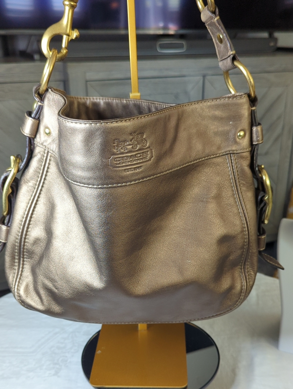 Coach Zoe Metallic Bronze Leather Shoulder Bag